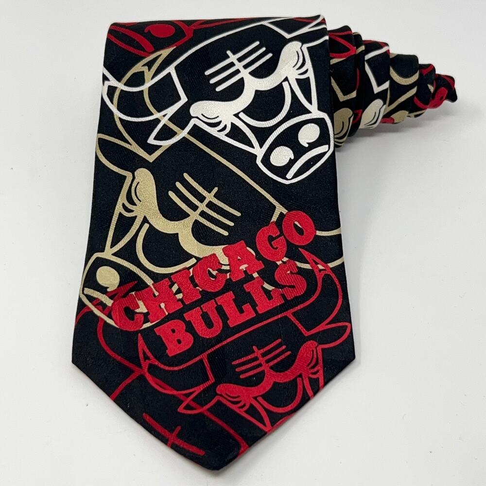 Vintage 90s Chicago Bulls RM Sport Tie Necktie NBA Ralph Marlin Silk USA Black